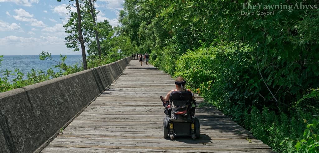 Lene on a boardwalk